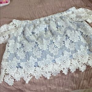 Miss Me Blue and White Striped Top w/WHITE LACE OVERLAY